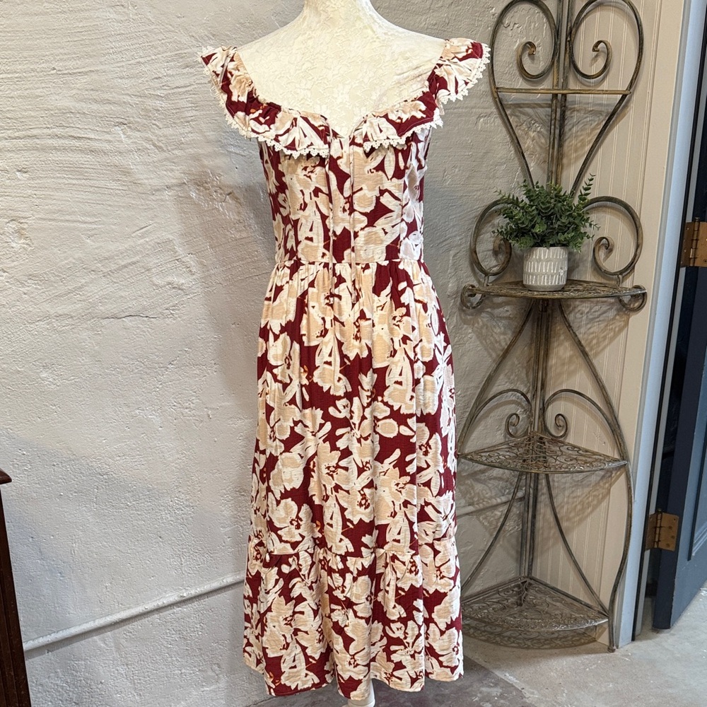 Sundress Size Large Monteau Prairie Dress Sleeveless Off Shoulder Midi